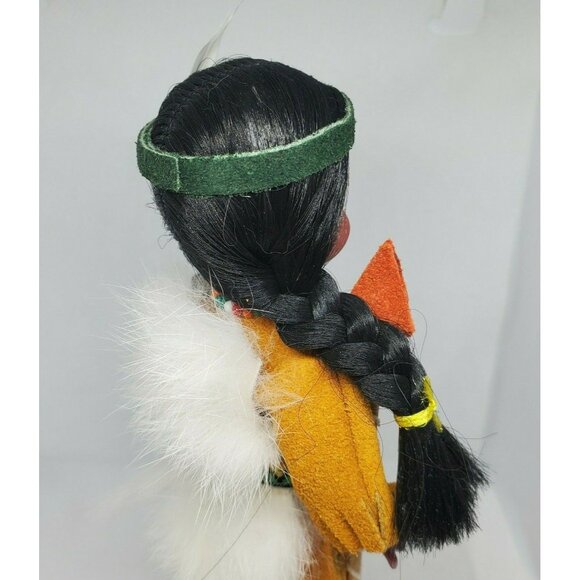 Indien Art Eskimo Doll Moving Eyelids Real Wood Stand Authentic Clothing Vintage - Picture 6 of 12